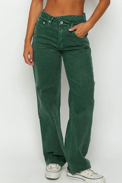 Green Raw Hem Jeans