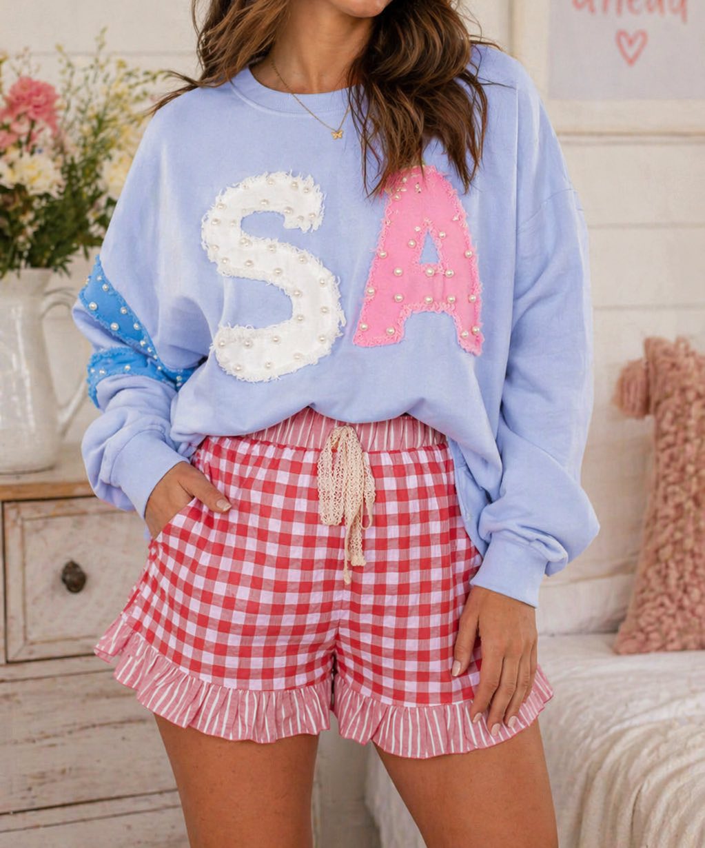Red Gingham Ruffle Lace Shorts