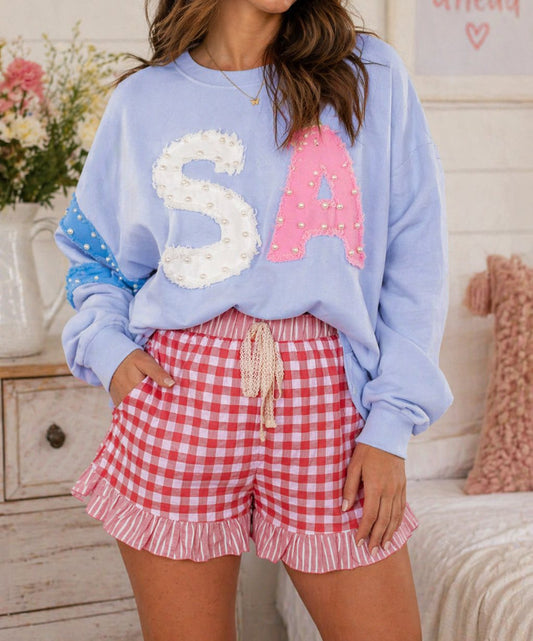 Red Gingham Ruffle Lace Shorts