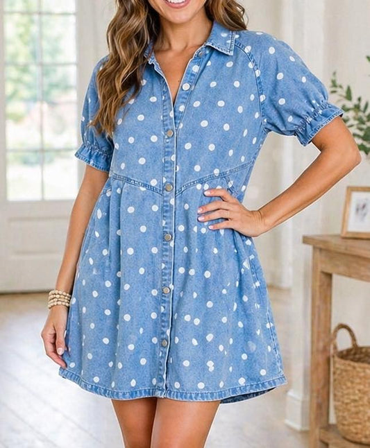 Polka Dot Loose Denim Dress