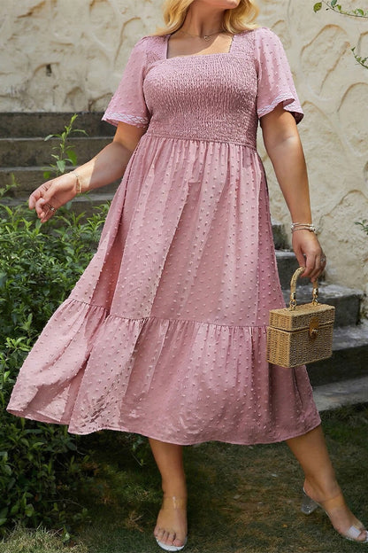 Pink Plus Smocked Midi Dress
