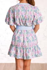 Floral Trim Belted Dress