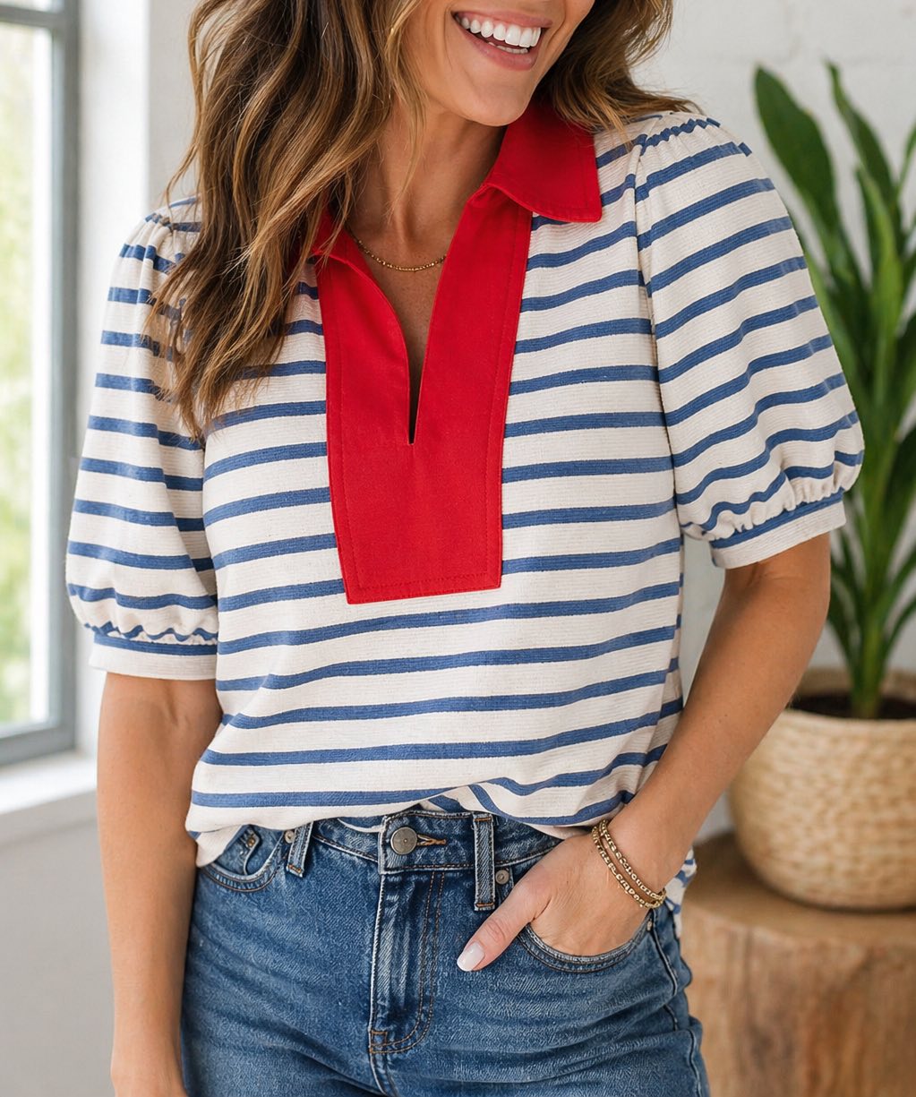 Blue Stripe Polo Blouse