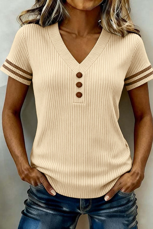 Apricot Ribbed Knit Trim Sweater
