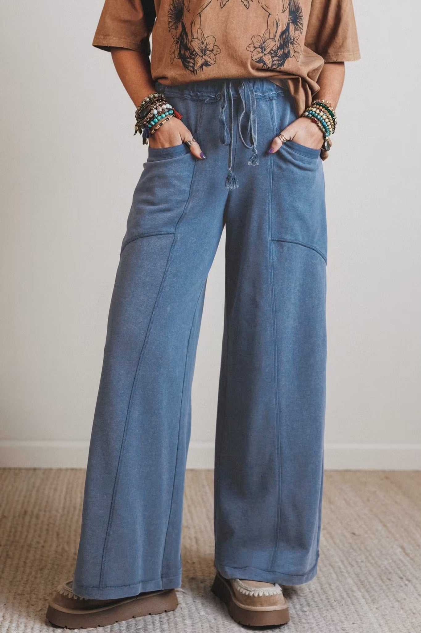 Blue Mineral Wash Western Pants