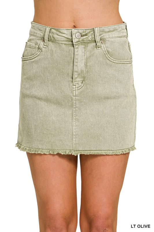 Acid Washed Frayed Hem Skirt