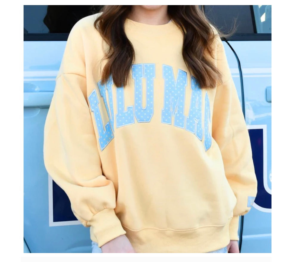 BUTTER/LIGHT BLUE POLKA DOT SWEATSHIRT