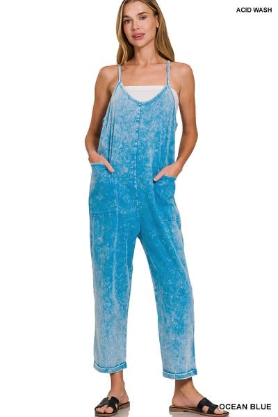 WASHED SPAGHETTI STRAPS OVERALLS