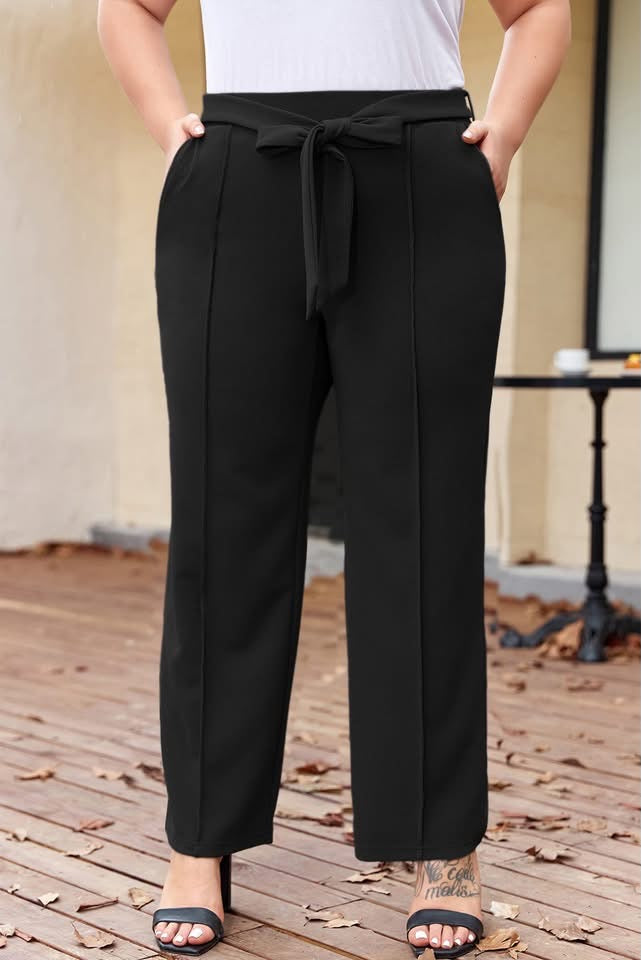 Plus Black Textured Pants