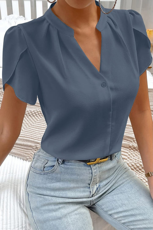 Blue Notched Blouse
