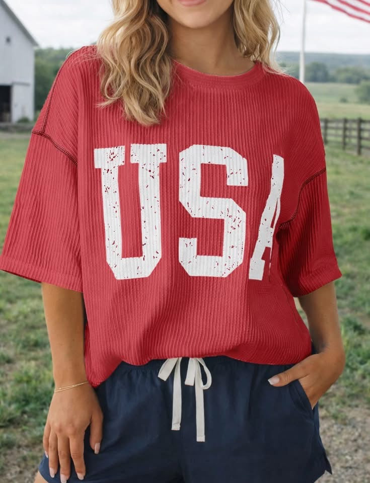 Red USA Ribbed Top
