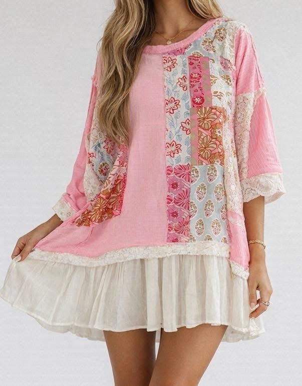 Pink Boho Ruffle Hem Dress