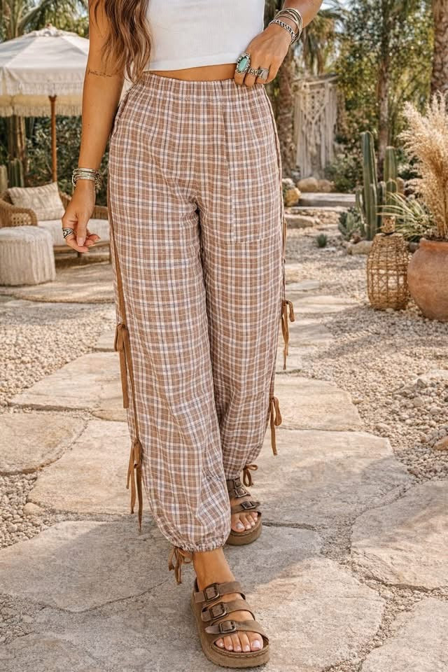 Chestnut Plaid Bow Detail Pants
