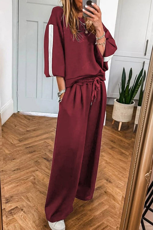 Burgundy Varsity Stripe Set