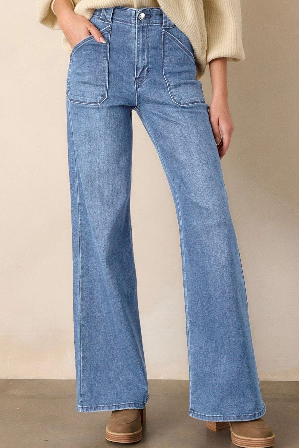 Light Blue Straight Leg Jeans