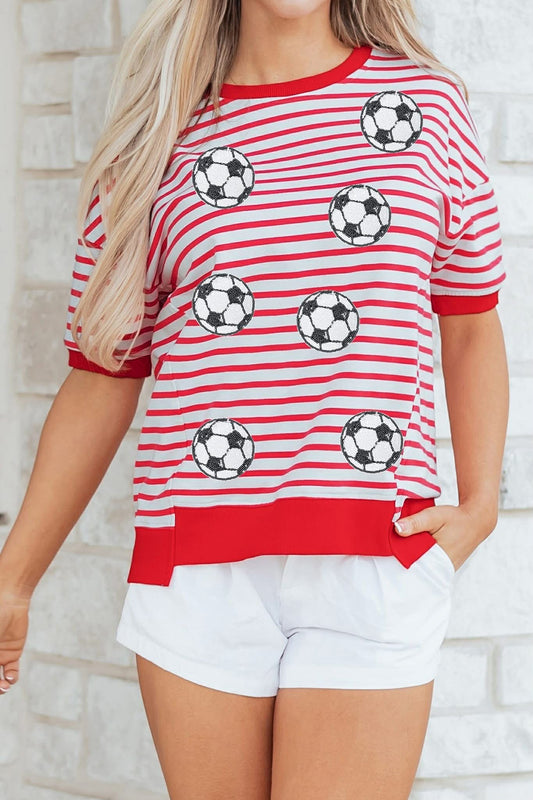 Red Stripe Sequin Soccer Shirt