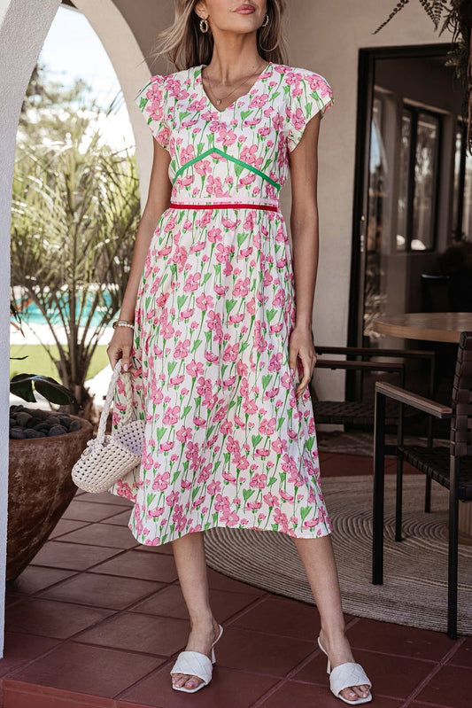Pink Floral Trim Dress