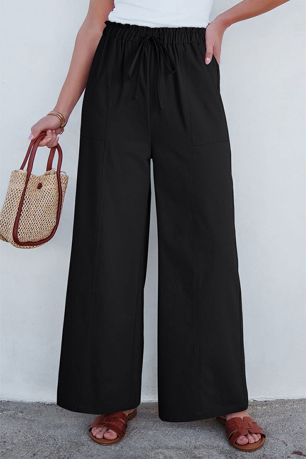 Black Elastic Loose Pants